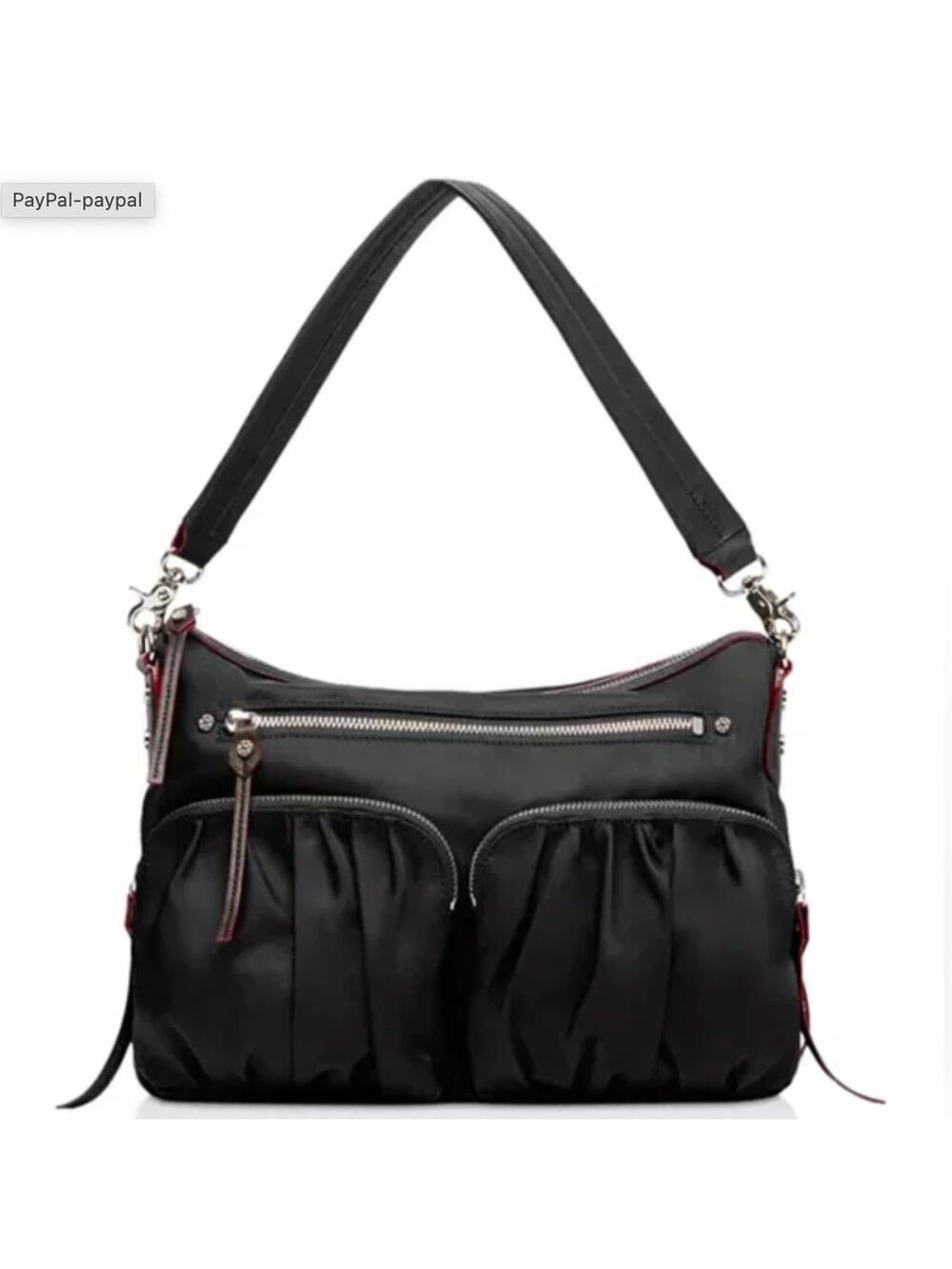 MZ Wallace Hayley Shoulder Bag Black w/ Red Trim
